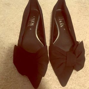 Faux suede ballet flats with bow